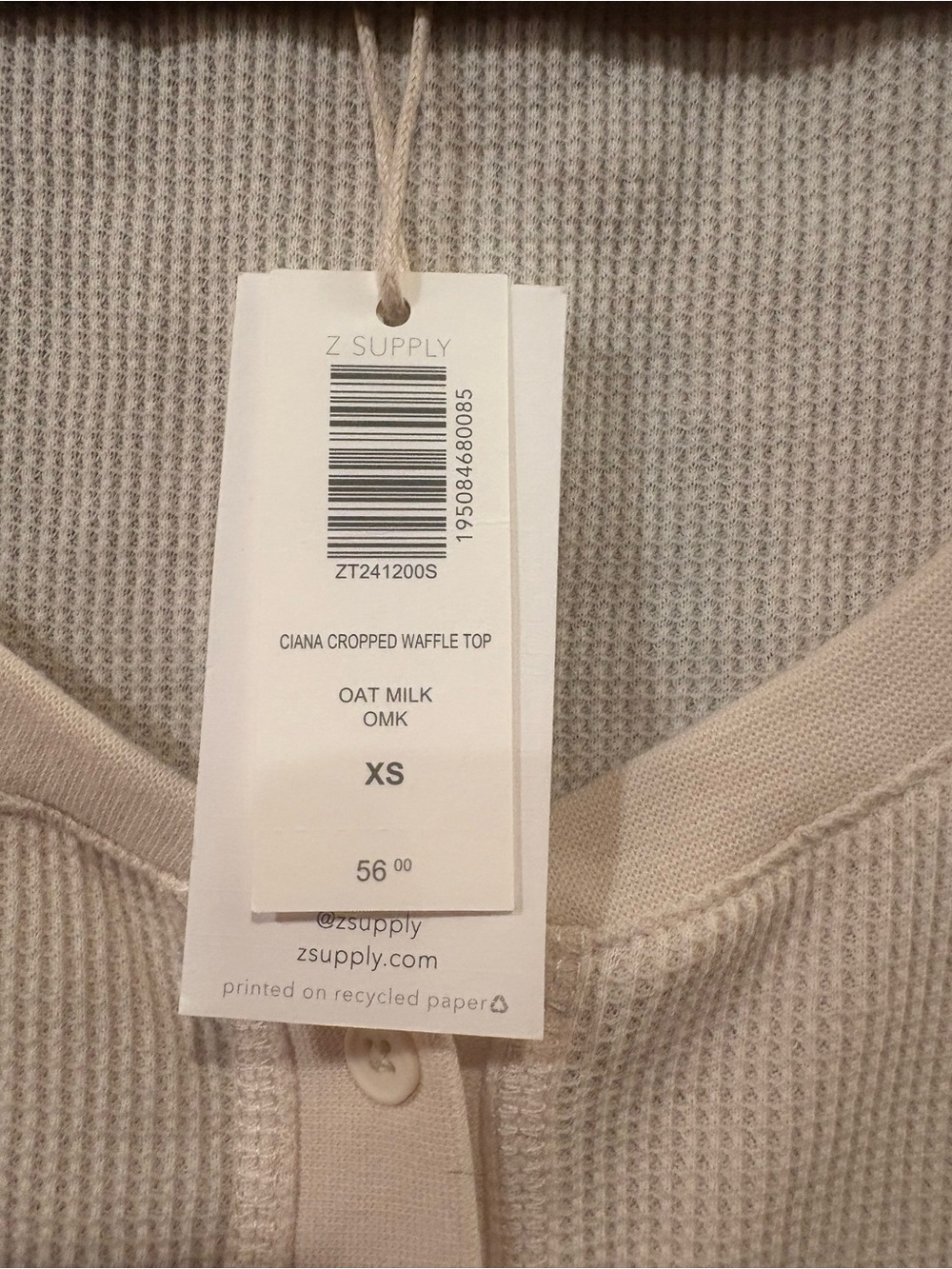 Z SUPPLY $56 NWT P2P 16-18” L 17” Ciana Cropped Waffle Knit Top in Oat Milk XS - Picture 4 of 10